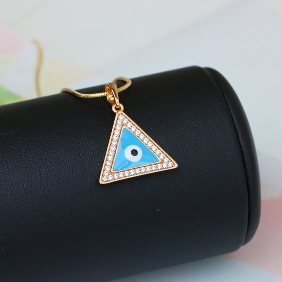 "Triangle Evil Eye Pendant in Rose Gold with CZ Accents, XPPT1394 - Picture 6 of 13